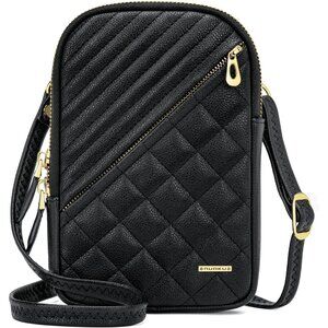 Black Vegan Faux Leather Quilted Crossbody Bag for Women with RFID & Double Zipp